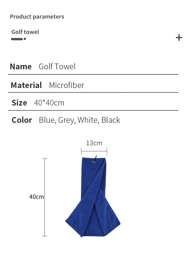 Microfiber Golf Towel 40X40cm Golf Towel Hook and Loop Fastener The Convenient Golf Cleaning Towel Black Grey Blue White New