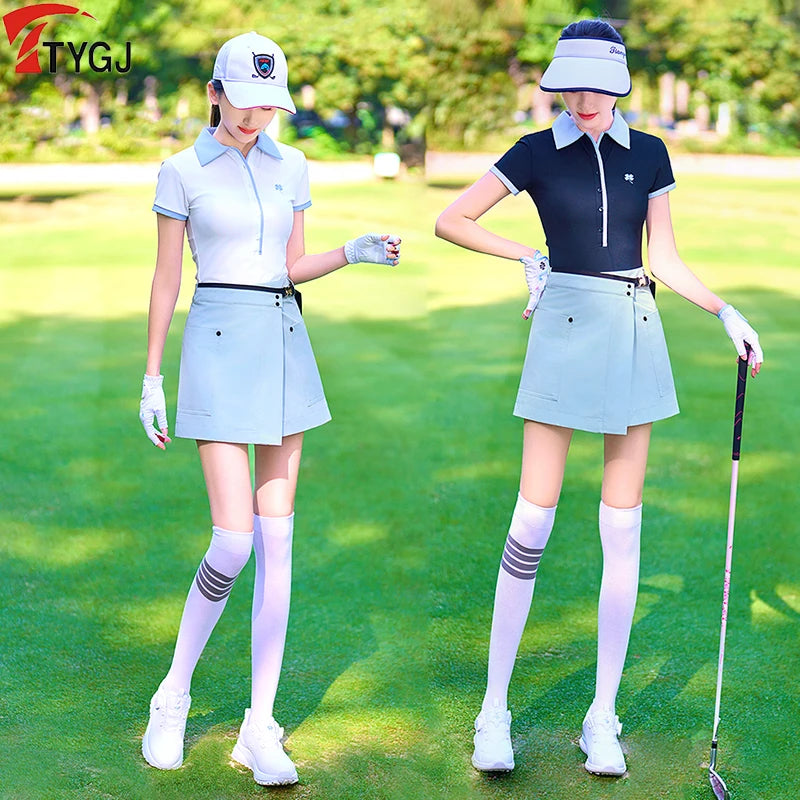 TTYGJ 2025 New Golf Women's Short-sleeved Shirt Quick-drying Breathable Polo Top Lady A-lined Golf Skirt Anti-exposure Skorts