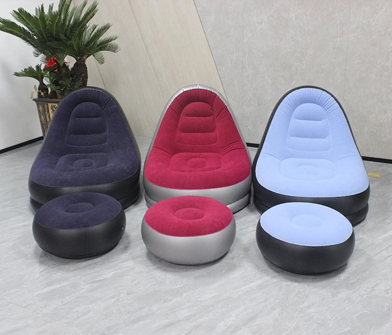 6 Colors Inflatable Lazy Sofa with Footstool Portable Beach Lounge Chair Foldable Air Mattress Outdoor Camping Sleeping Pad