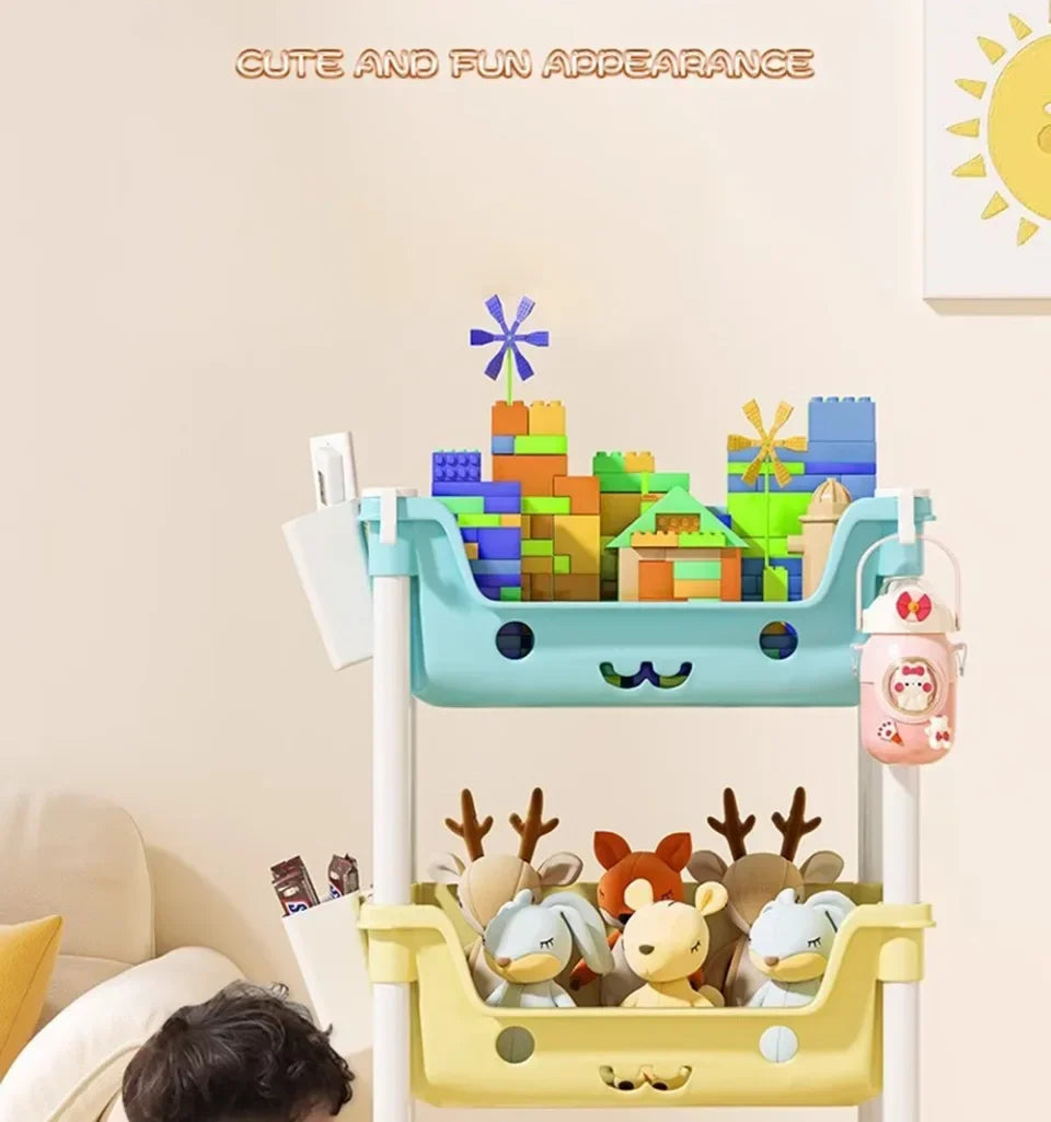 Toy Storage Trolley Children's Toy Storage Racks and Shelving Rotating Bookshelf Household Mobile Trolleyarrange