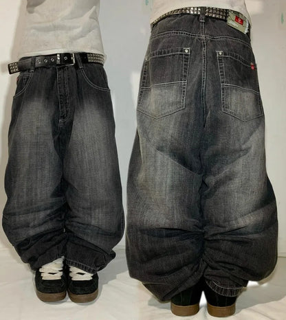 Men's Black High-Waist Baggy Wide-Leg Jeans, Y2K Streetwear