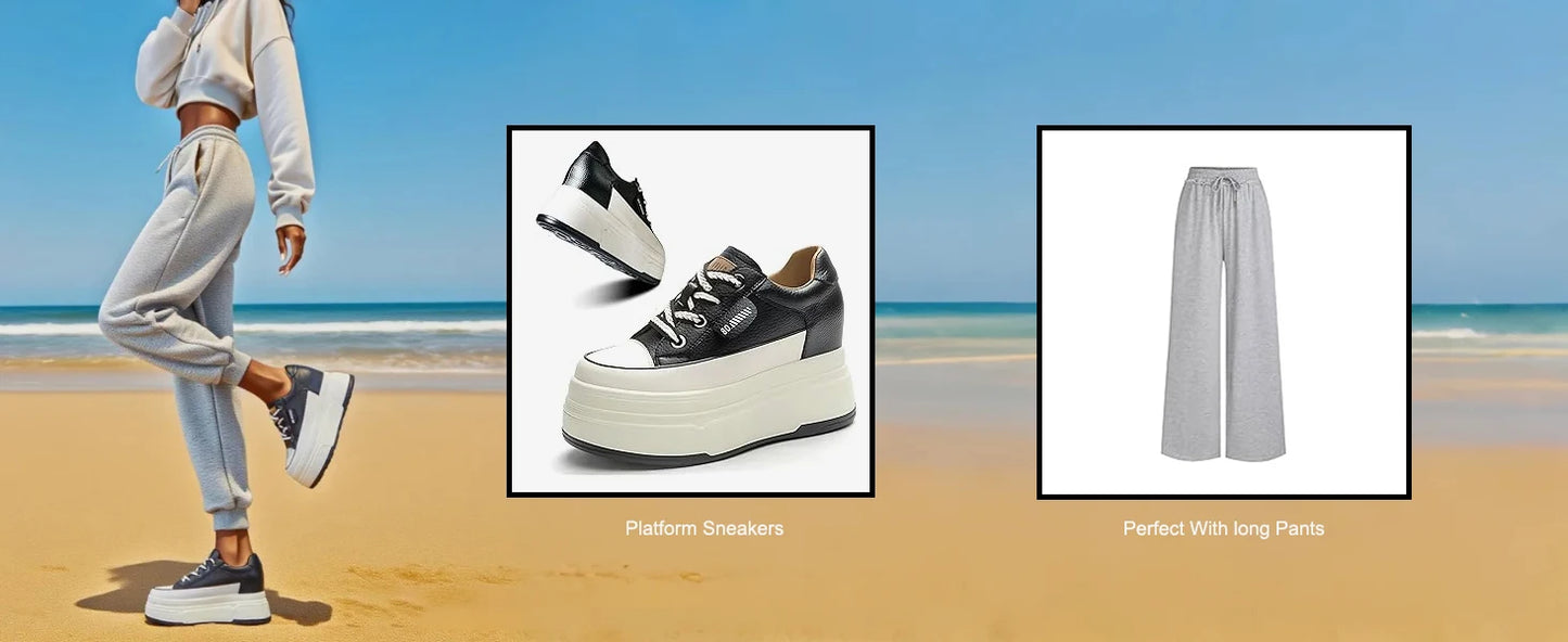 Fujin 9cm 3 inch comfortable platform sneakers for women Genuine Leather Women Vulcanized Shoes Platform High Heels Casual Shoes