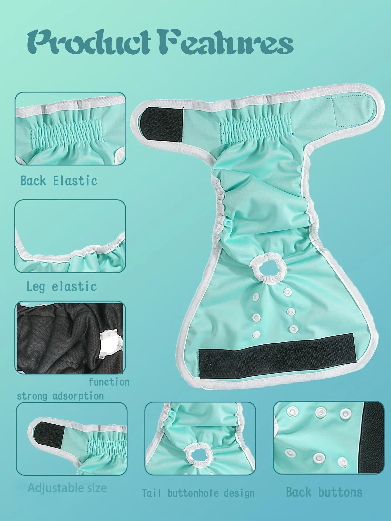 Soft Pet Washable Reusable Dog Period Heat Pants - Highly Absorbent, Adjustable Snaps for Female/Girl Dogs