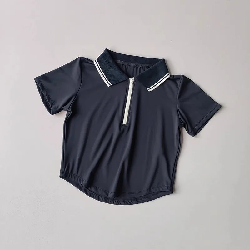 Women's summer new tennis suit set, short polo shirt, short sleeved sports top paired with pleated anti glare skirt pants