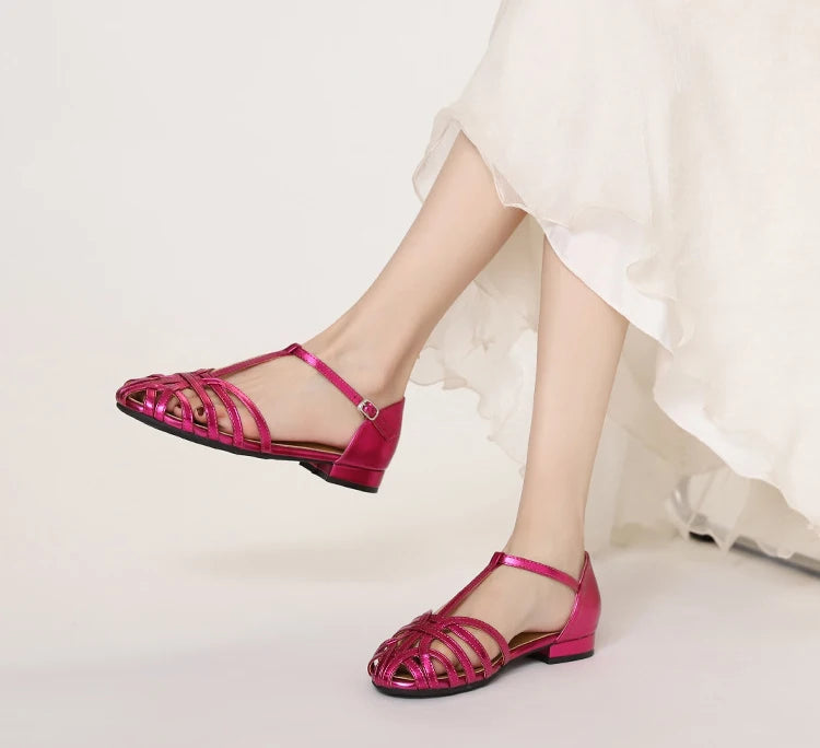 ZAROY Summer Cross Strap Flat Sandals Women Round Toe Ankle Buckle Hollow Casual Roman Sandalia Zapatos De Mujer сандали