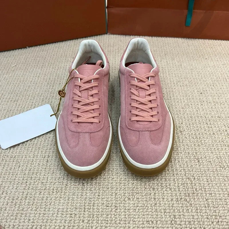 Men's Genuine Leather Lace Up Round Toe Trainer Shoes White