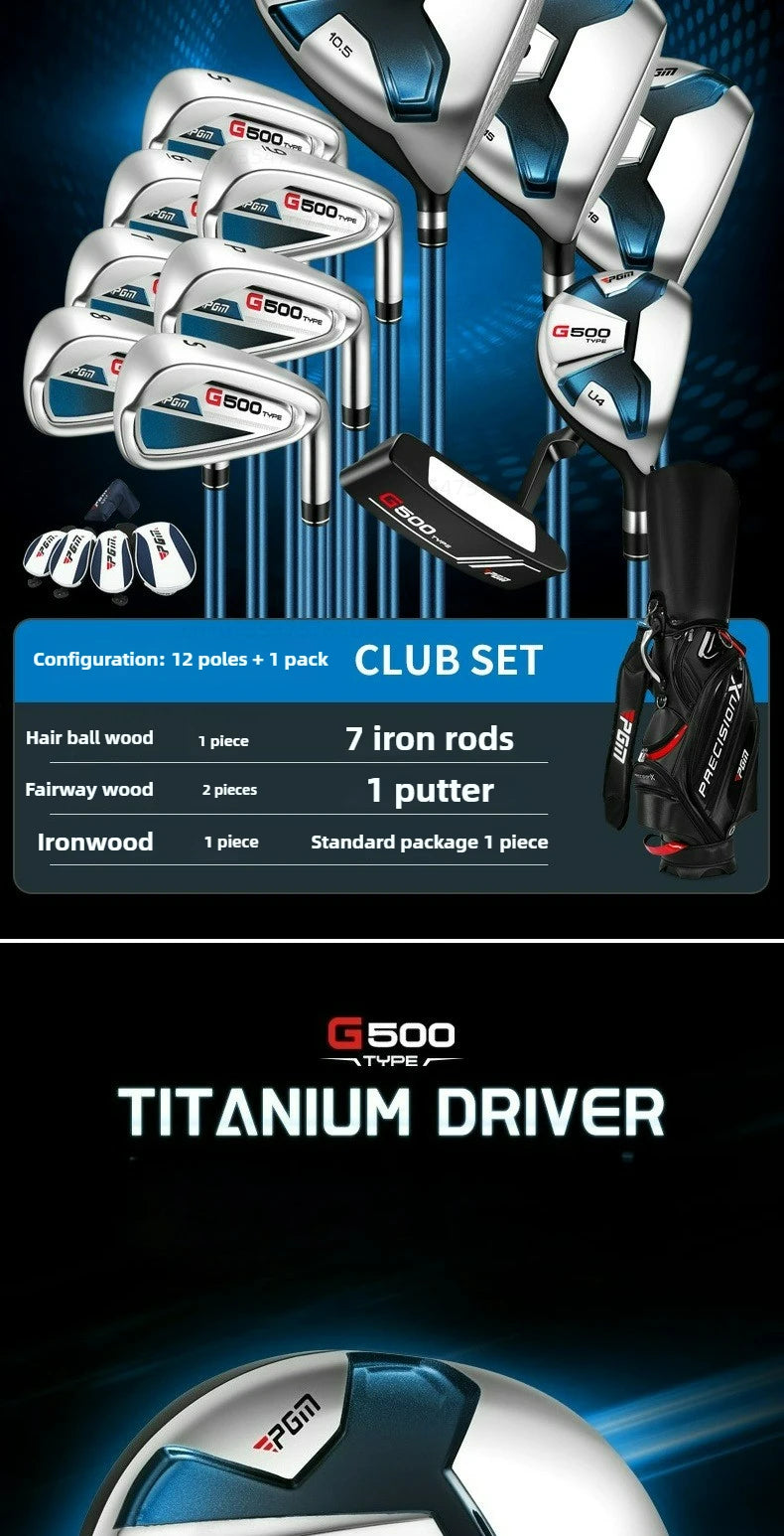 PGM Titanium Alloy No.1 Wood Iron Rod Putter Set Low center of gravity Golf Club Complete Set for Men Beginners MTG075