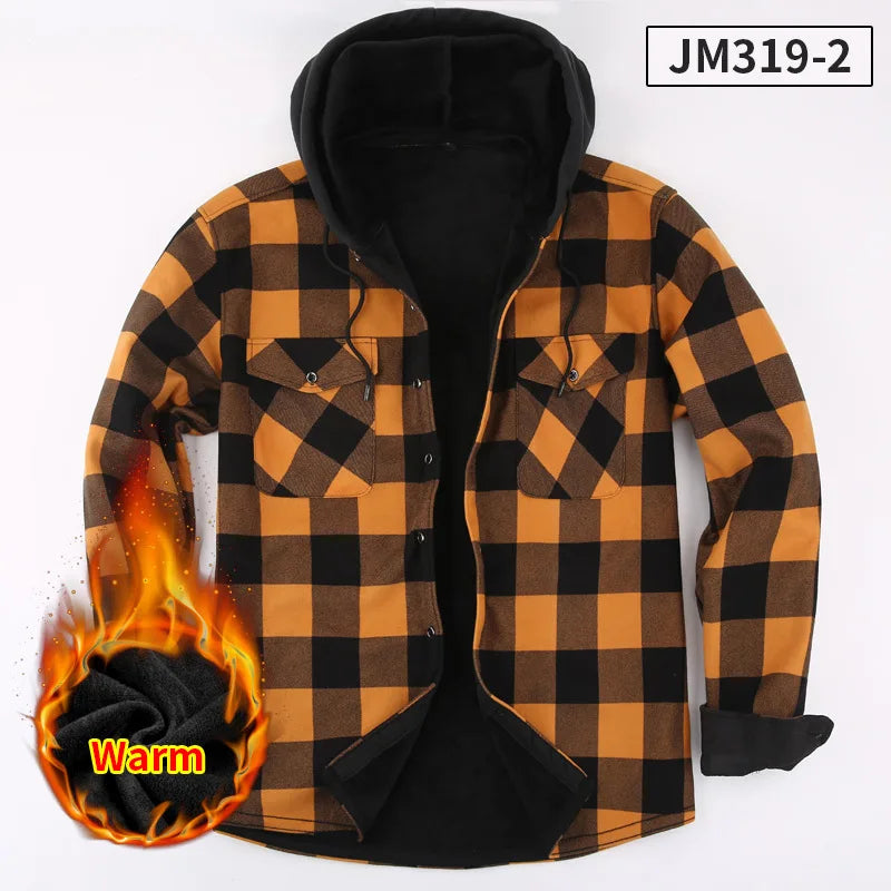 American size men's shirt long sleeve autumn winter warm plus fleece thickened plaid large size fashion free iron