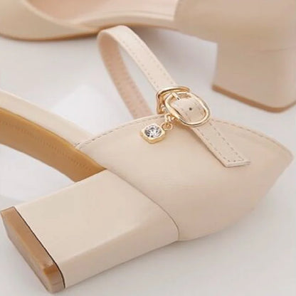 Women's Pumps With Buckle Strap, Square Heel, (3-5 cm), Rubber Outsole