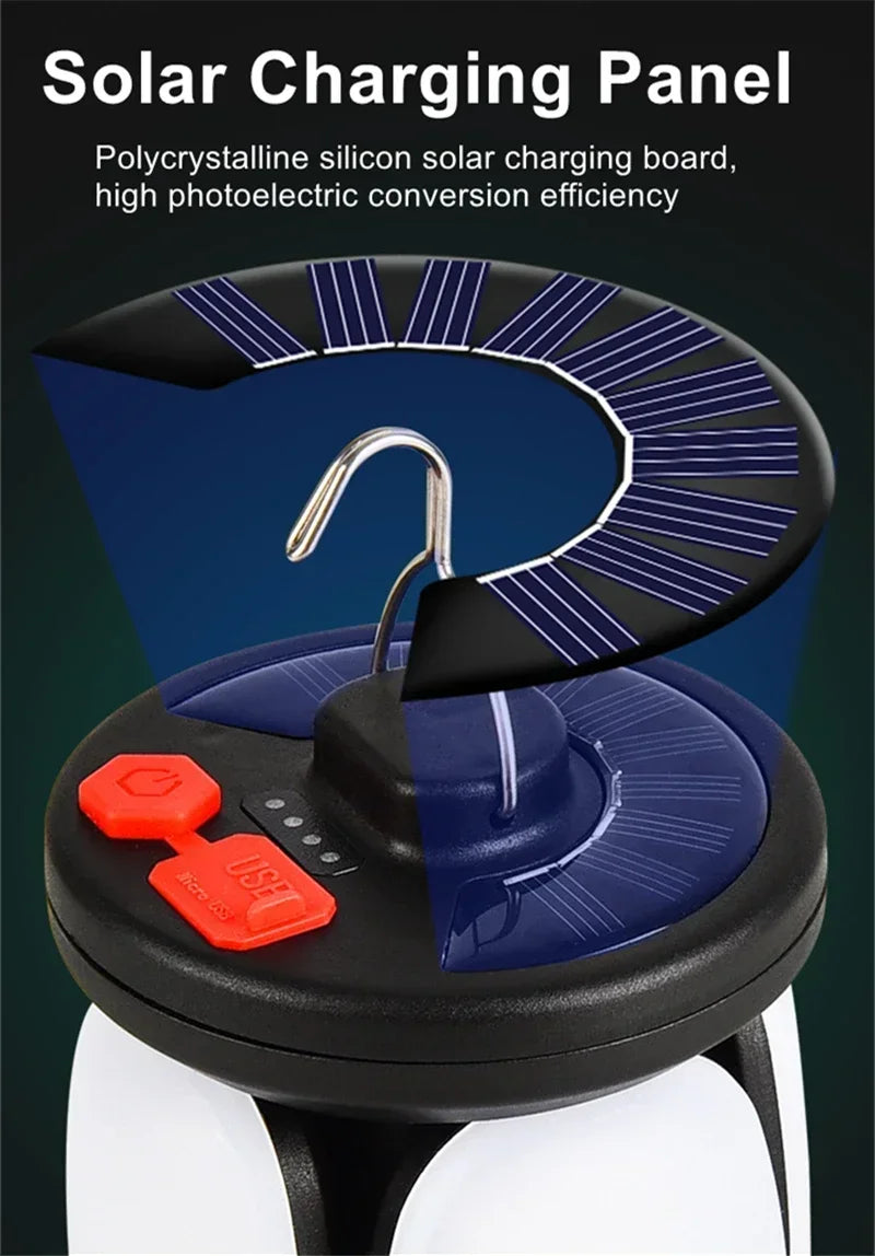 LED Camping Lantern Solar USB Rechargeable Emergency Outdoor Portable Lantern