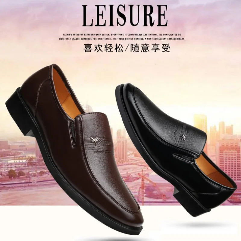 Leather Shoes Slip On Black Mens Formal Loafers Dress Moccasins