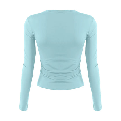 O-Neck Long Sleeve Cropped Top For Women Broadcloth Polyester