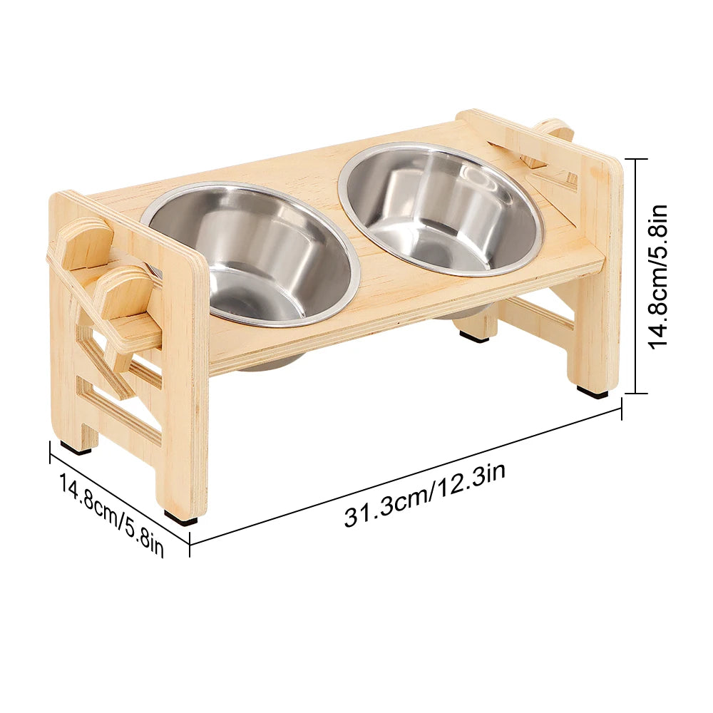 Elevated Small Toy Dog Cat Bowls Tilted Adjustable Puppy Feeder Stand with 2 Stainless Steel Bowls for Puppies Cats Accessories