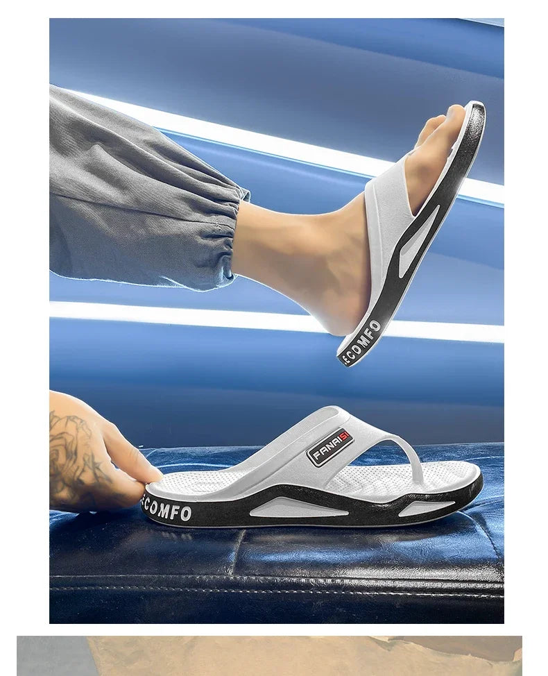 Men's Summer Flip Flops Black PVC Insole Outdoor Beach Sandals