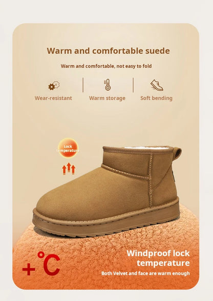 Men's Snow Boots Suede Leather Mid-Calf Slip-On 36-45