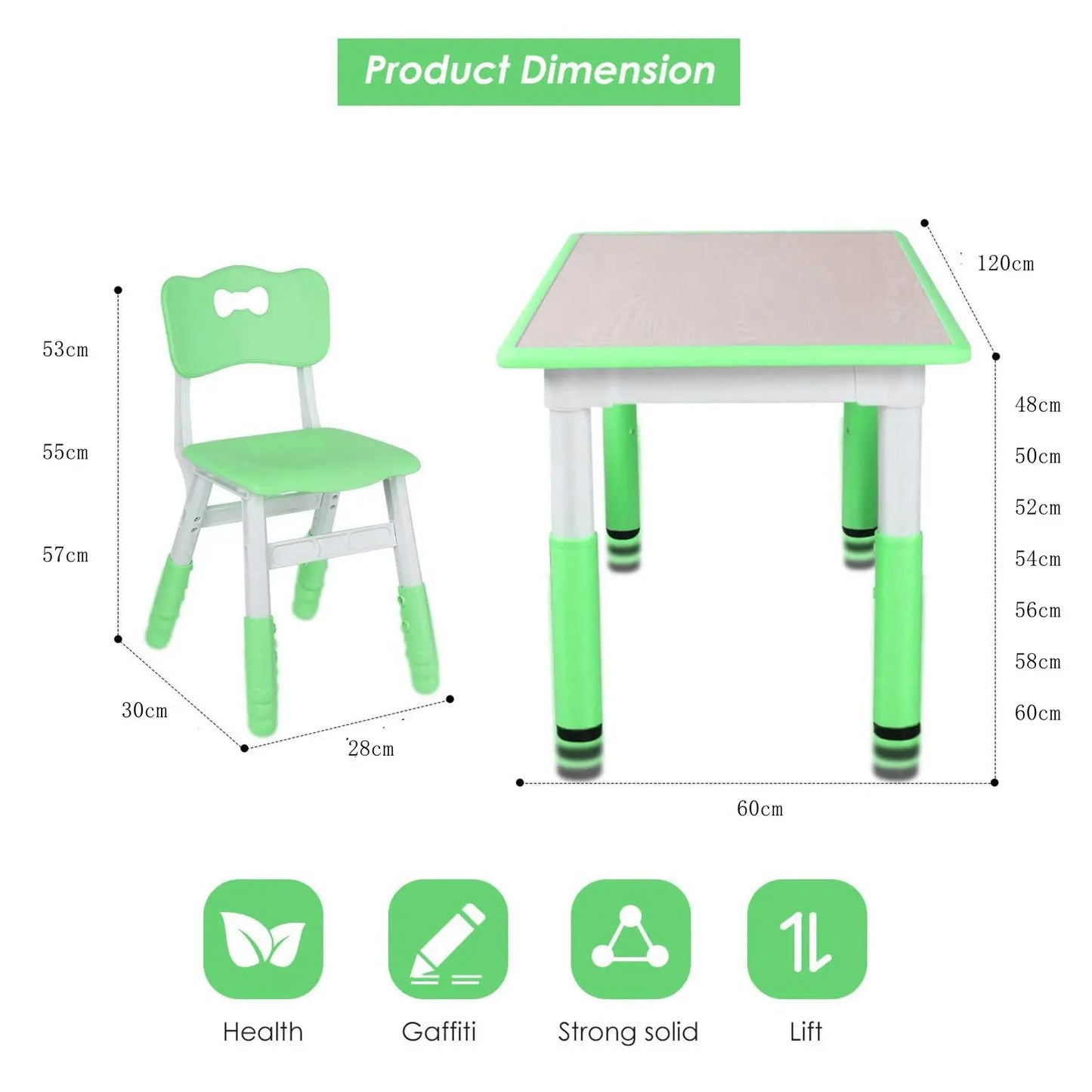Kids Table and 4 Chairs Set, Height Adjustable Toddler Table and Chair Set, Graffiti Desktop, Non-Slip Legs, Children Multi-Acti