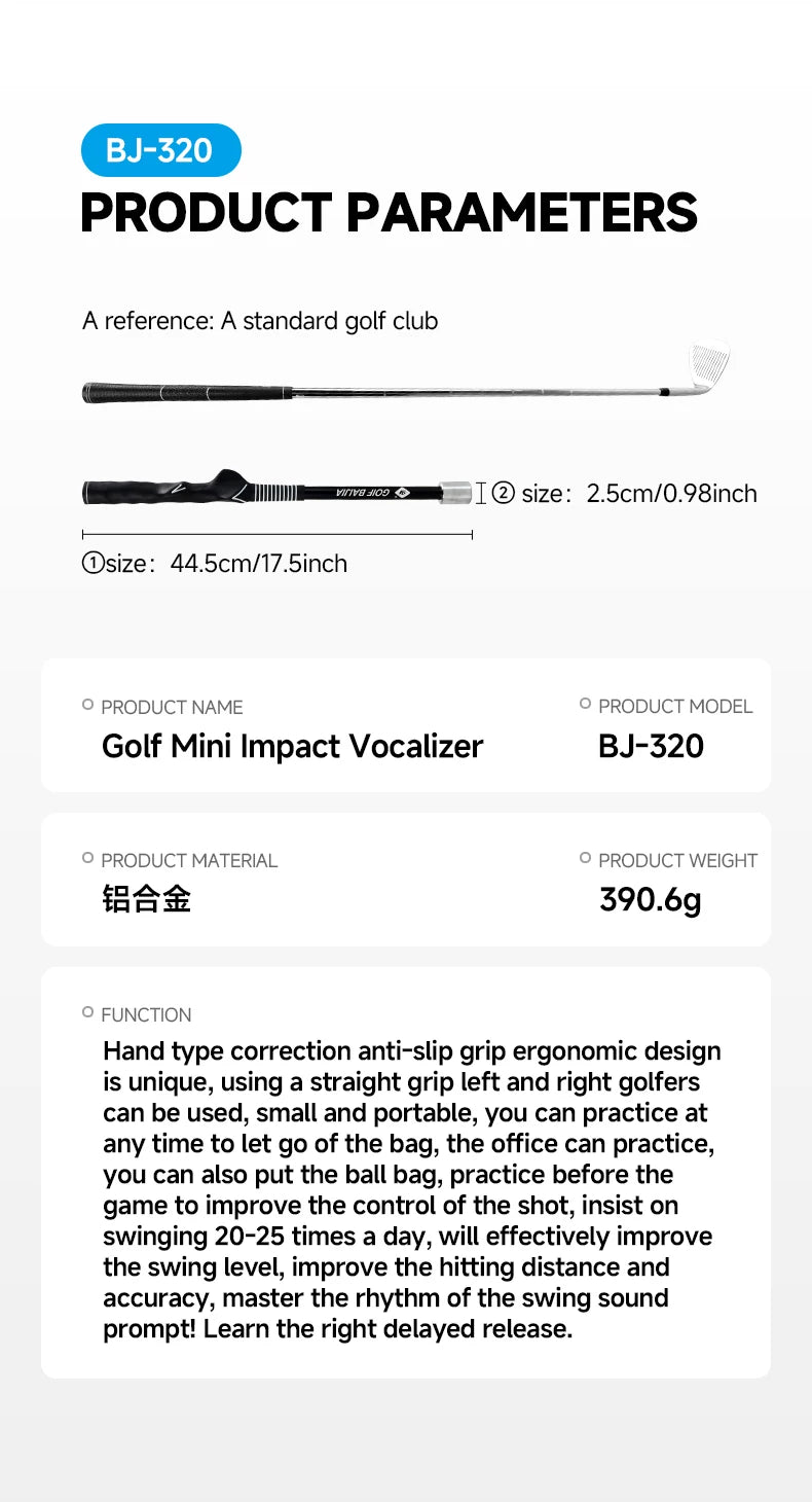 Golf Mini Impact Bat; Golf Physical Acoustics Trainer; Quick Swing Correction; Improve Accuracy of Ball Strike