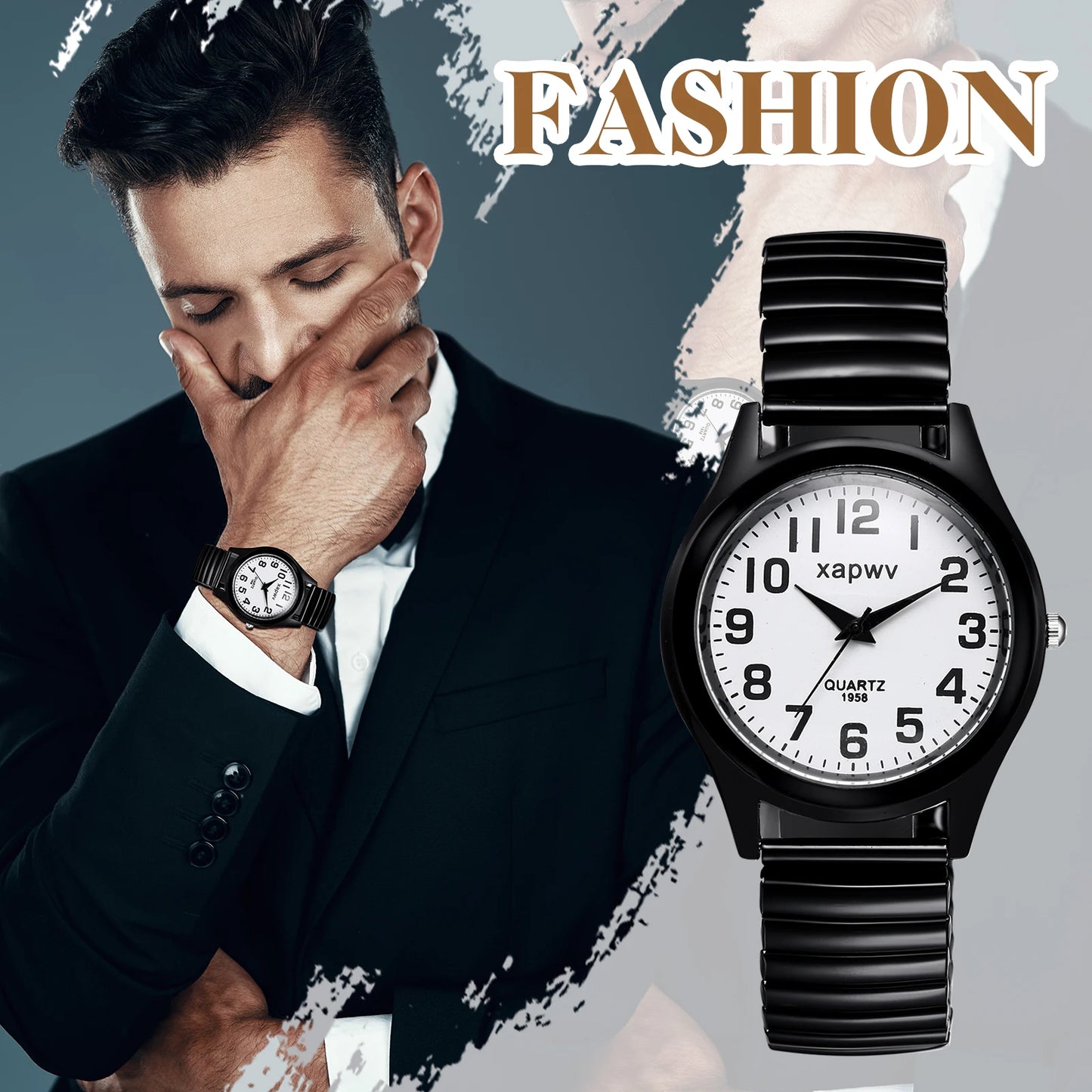 Elastic Strap Watch for Men Couples Clear and Easy Read Large Black Digital Hard Steel Strap Waterproof