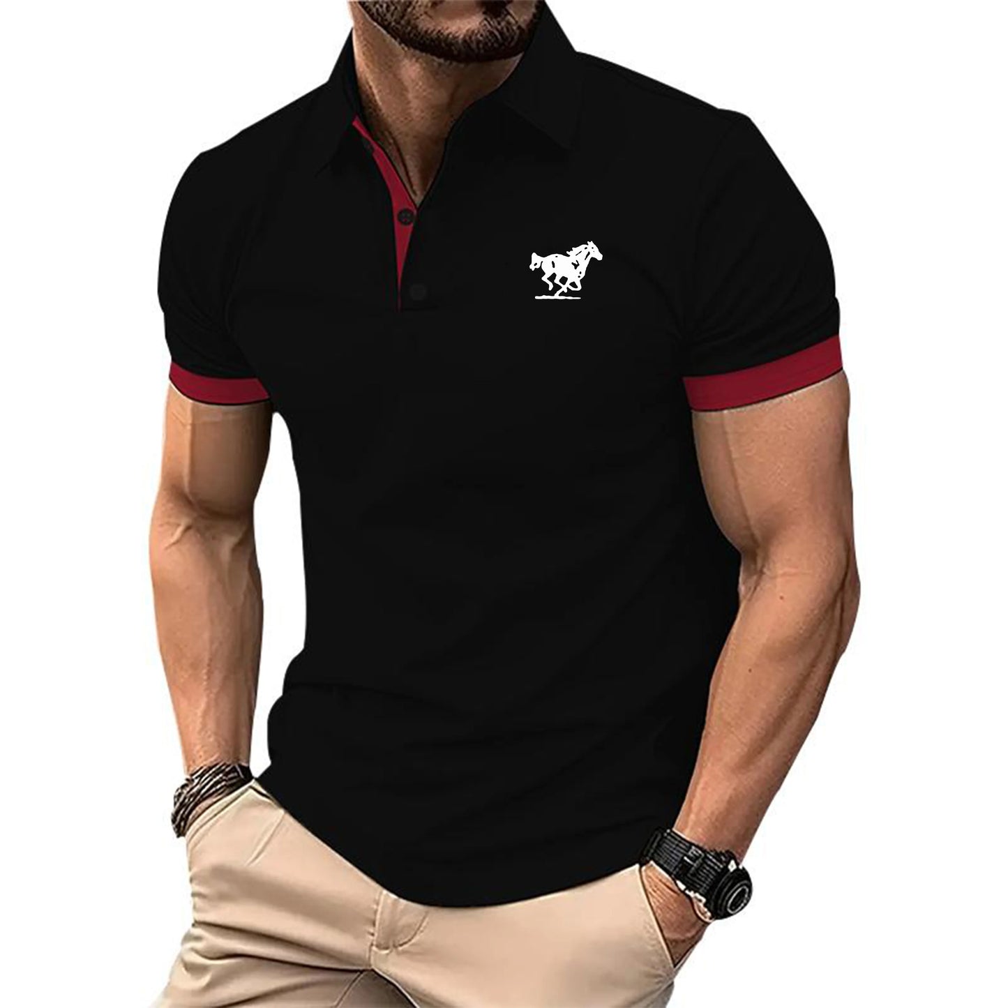 Men's Summer Short Sleeved Minimalist Polo Shirt Fashionable Loose Casual Versatile Short Sleeved 100% Polyester Fiber