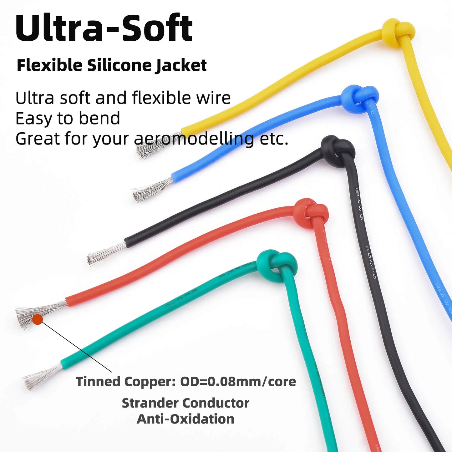 16 18 20 22 24 26 28 30 AWG Flexible Silicone Electrical Wire 6 Color 22 AWG 300V Stranded Tinned Copper Hookup Insulated Cable