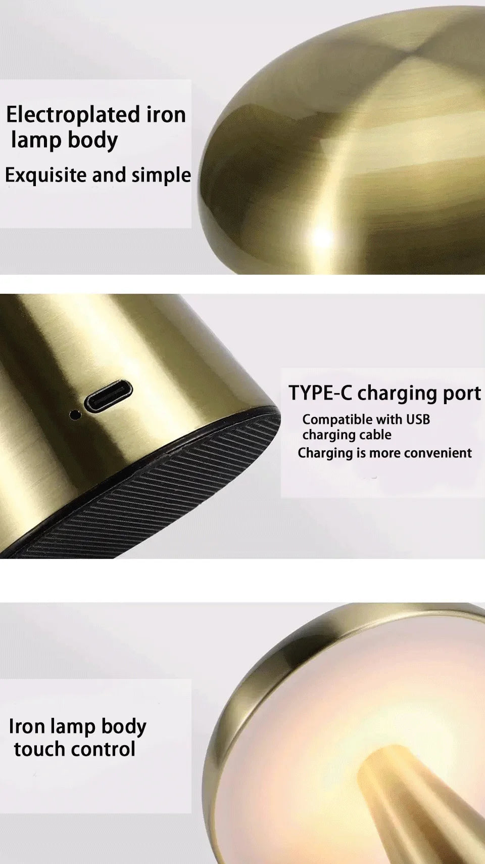 LED Table Lamp Retro Mushroom  Touch Sensor Bedside Lamp Rechargeable Reading Lights For Bedroom Restaurant Bar Decor Lighting