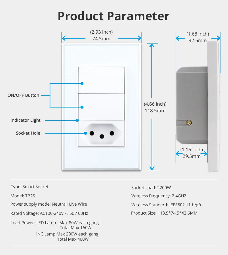 Zemismart Zigbee Smart Brazil Socket 10A 20A Outlets Work with Tuya Smart Life App Alexa Google Home Control