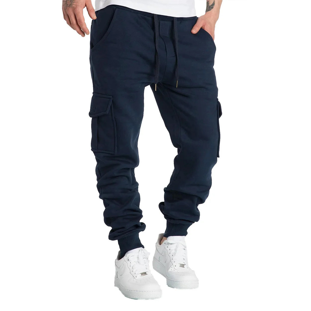 Men's Casual Cargo Sweatpants With Pockets, Drawstring Waist, Polyester, S-2XL