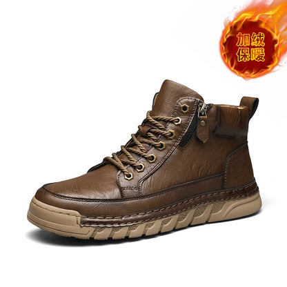 Men Leather Boots Mid Calf Lace Up Anti Slip Rubber Outsole