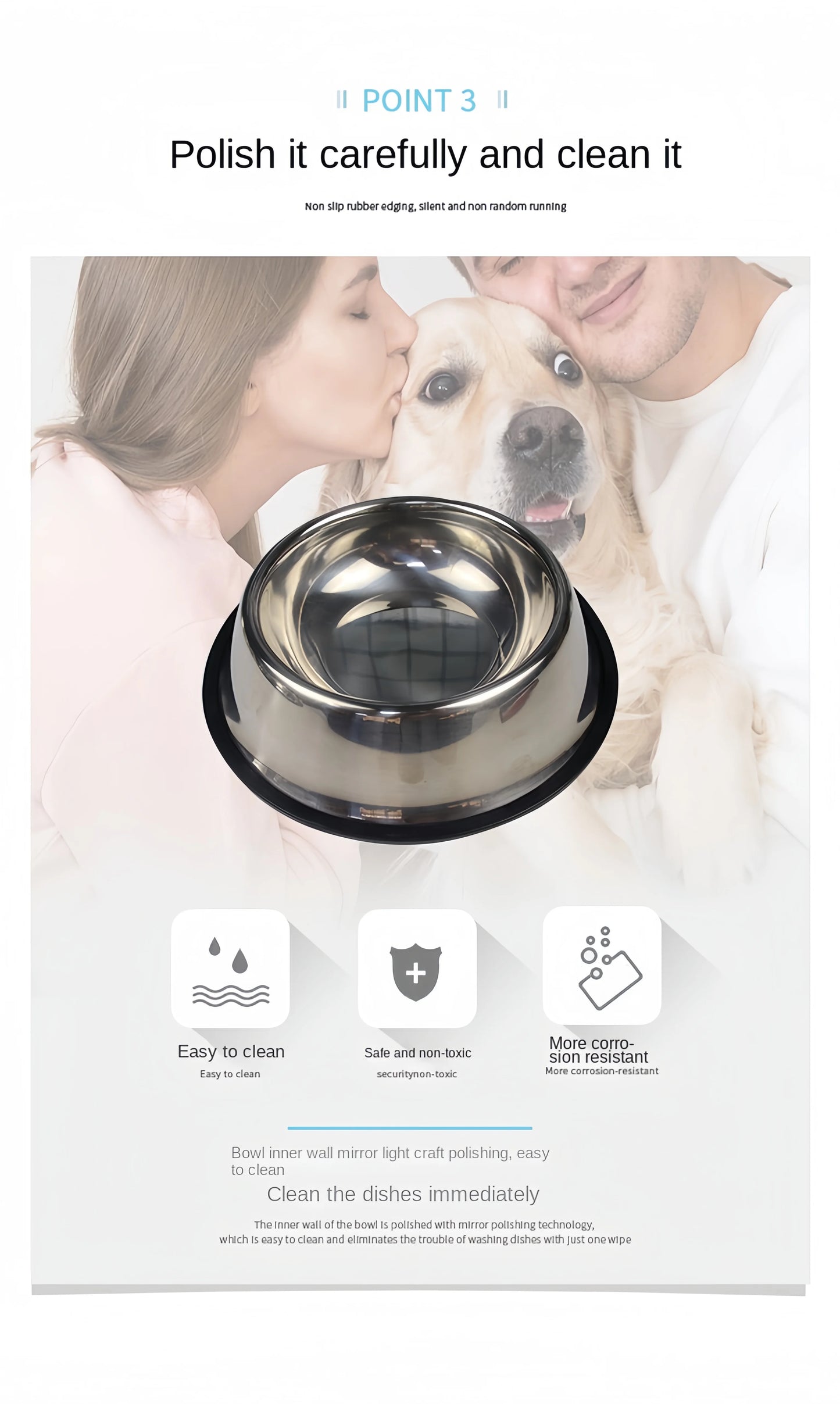 Pet Dog Cat Stainless Steel Bowl Pet Feeding Bowl Cat and Dog Drinking Bowl Metal Feeder Bowl Durable Easy To Clean 6 Sizes