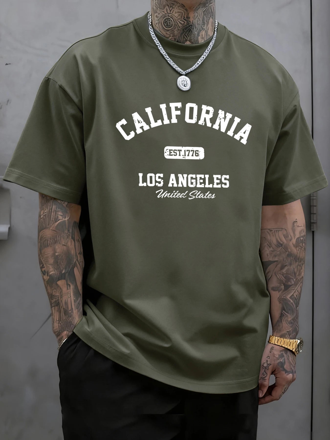 California Los Angeles Printing Male Tee Shirts Hip Hop All-Match Tops Oversized Fashion T-Shirt Cotton Crewneck Short Sleeve