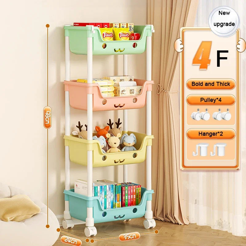Toy Storage Trolley Children's Toy Storage Racks and Shelving Rotating Bookshelf Household Mobile Trolleyarrange