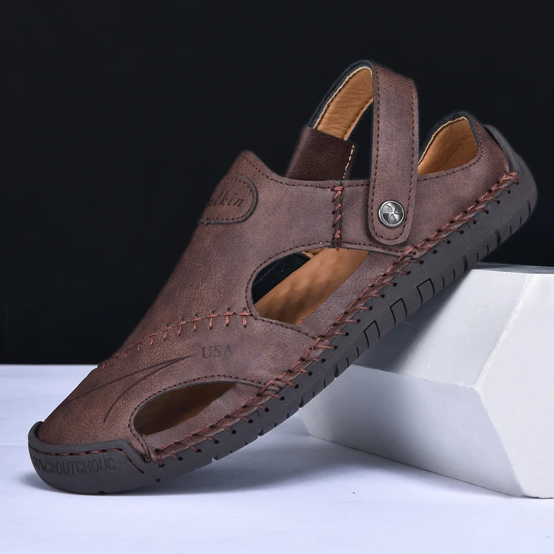 Men's Sandals Bonded Leather Breathable Slip-On Anti-Skid Outdoor Beach