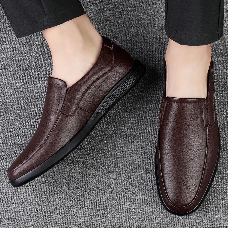 Men Handcrafted Layered Cowhide Leather Business Casual Shoes With Rubber Sole