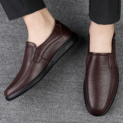 Men Handcrafted Layered Cowhide Leather Business Casual Shoes With Rubber Sole