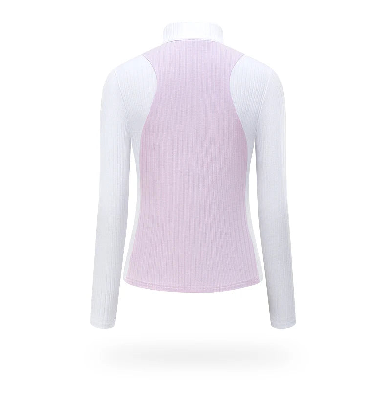 TTYGJ Autumn Spring Golf Clothing Women Contrast Color Golf Base Shirt Ladies Zipper Collar Soft Tops Slim Casual Sportswear