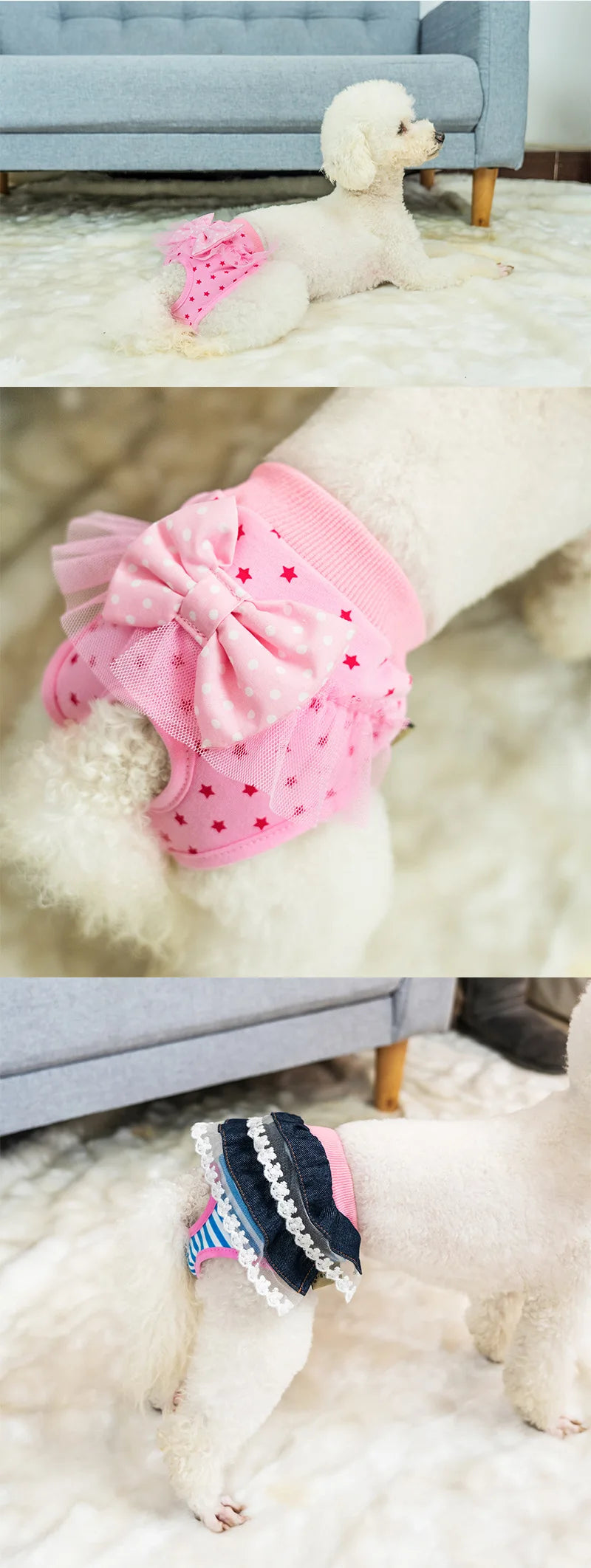 10PC/Lot Dog Physiological Pants Washable Cotton Female Dog Menstrual Panties Princess Bow Pet Underwear