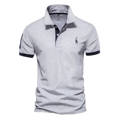 Men's Polo Shirt Embroidered Giraffe Cotton Blend Short Sleeve