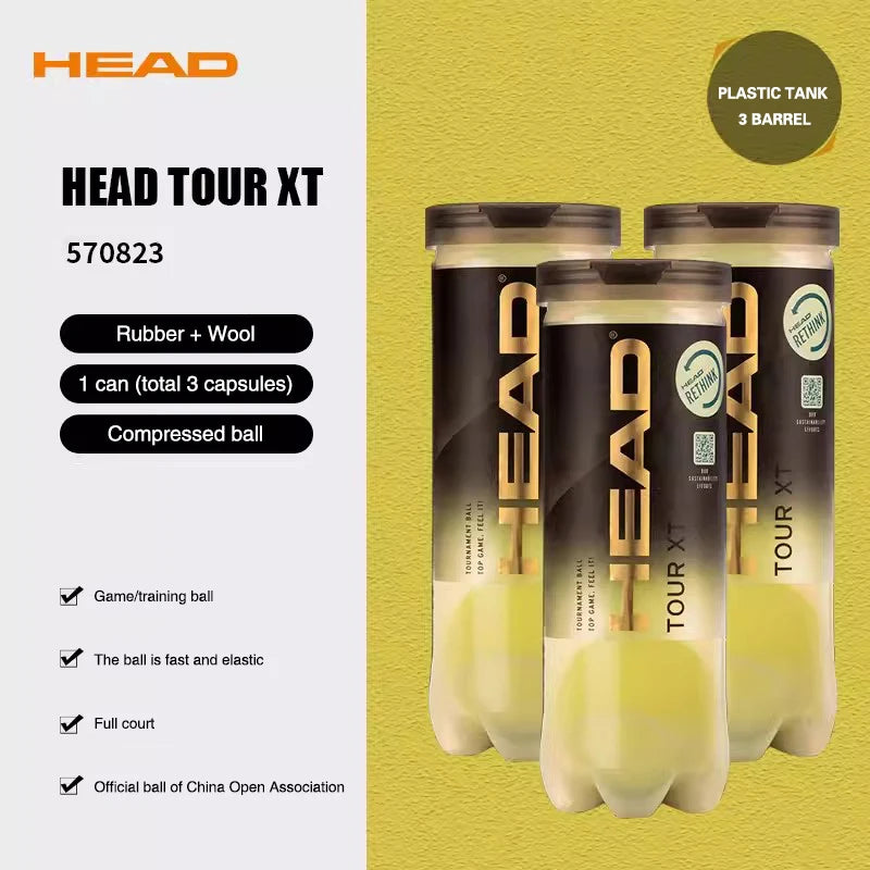 HEAD Tour XT Tennis Professional Tennis Game Training Ball Masters Ball Rubber Canister Single Practice Gold 3 Pcs 1 Can