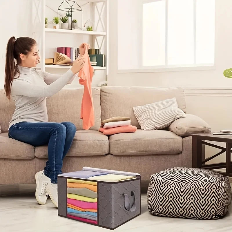 6pcs 23.78 gallon oversized storage bag with zipper and lid - Foldable and durable clothing organizing bag suitable for bedding