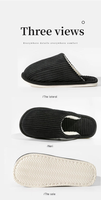 Plush Winter Men Slippers Non Slip Indoor Comfort Flat Heel