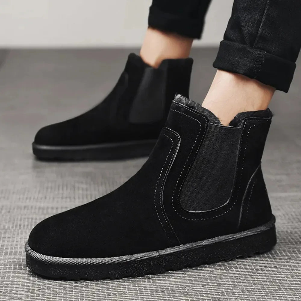 Leather High Top Winter Boots For Men With Plush Lining Outdoor Snow