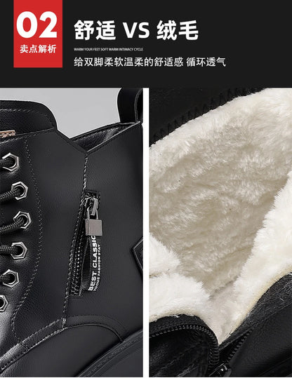 Winter Waterproof Genuine Leather Lace Up Ankle Boots For Men Outdoor