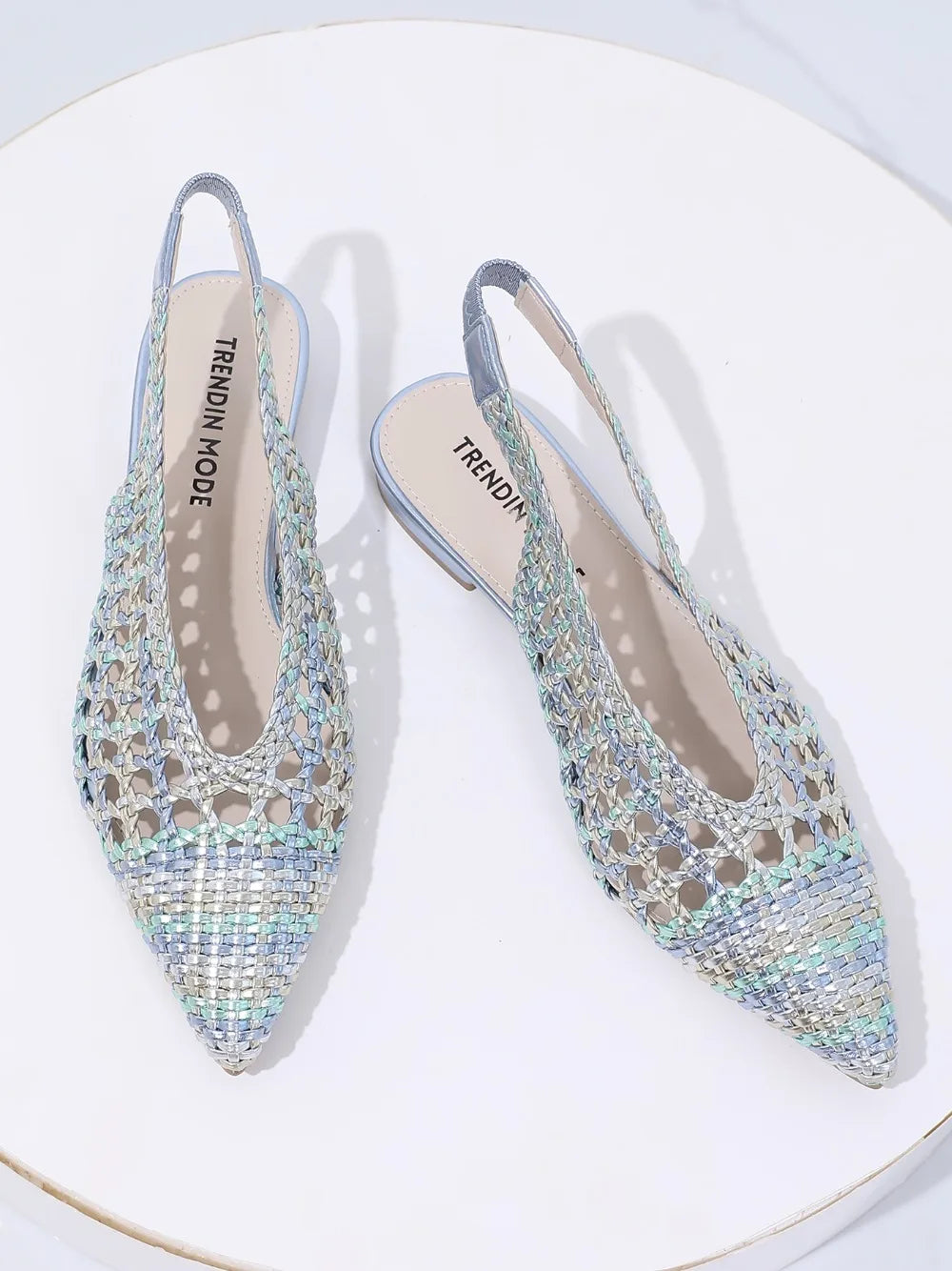 Trendin Mode Women Braided Pointed Toe Slingback Fashion Flat Bottom Elastic Backstrap Sandals