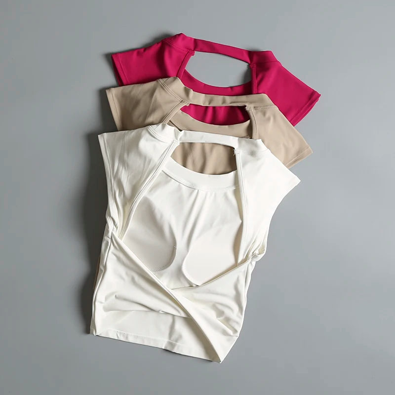 Sexy Short Backless Fixed Chest Pad Sports T-shirt Vest Women's Tight Fitting Quick Drying Slimming Yoga Suit Top Clothing