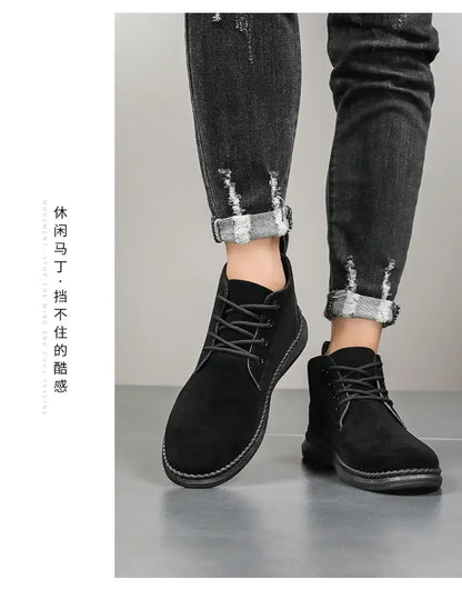 Men's Chelsea Boots Lace-Up Suede Black Ankle Boots
