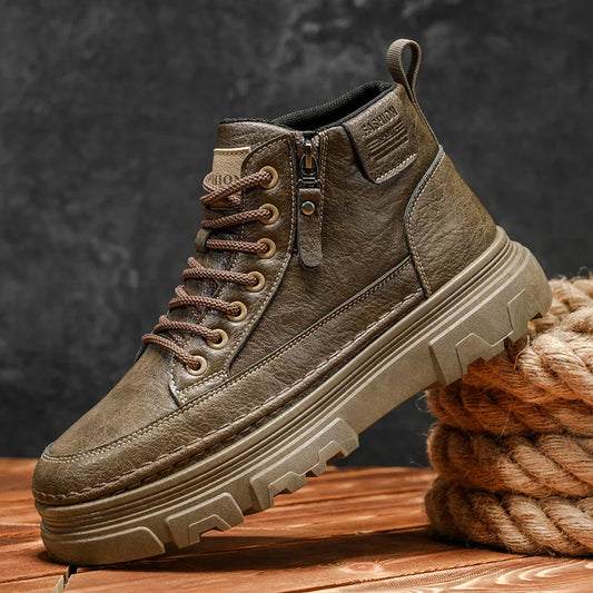 Men's Waterproof Leather Ankle Boots Mid Top Casual Outdoor Hiking