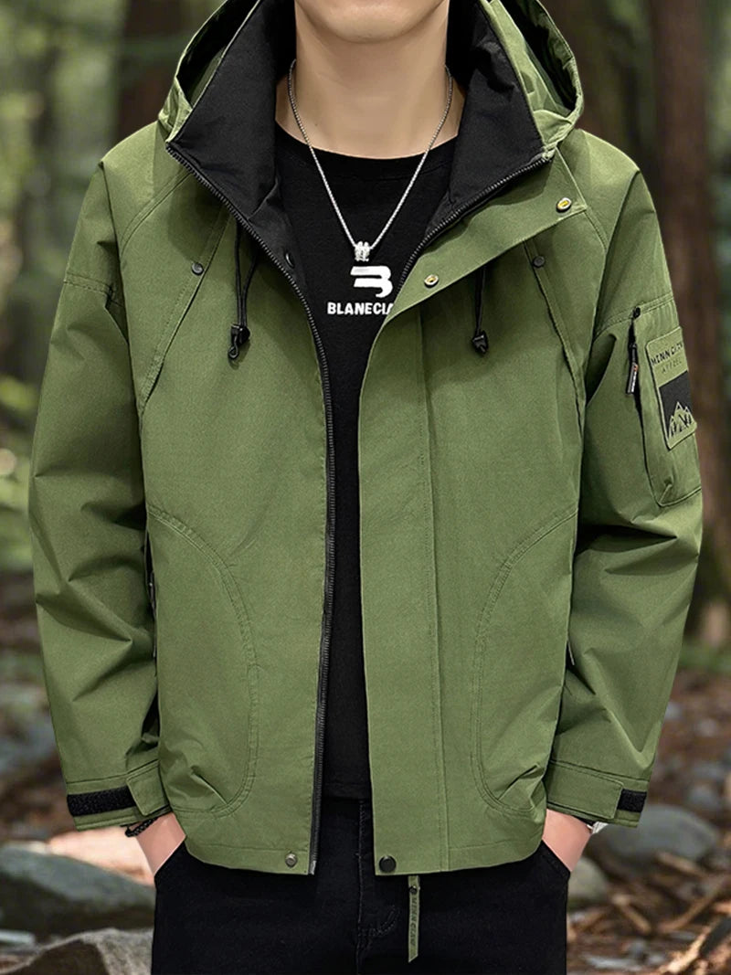 Waterproof Jacket Men Outdoor Softshell Zip Up Hooded Jacket Windbreaker Hiking Camping Coats Lightweight Spring Autumn Coats
