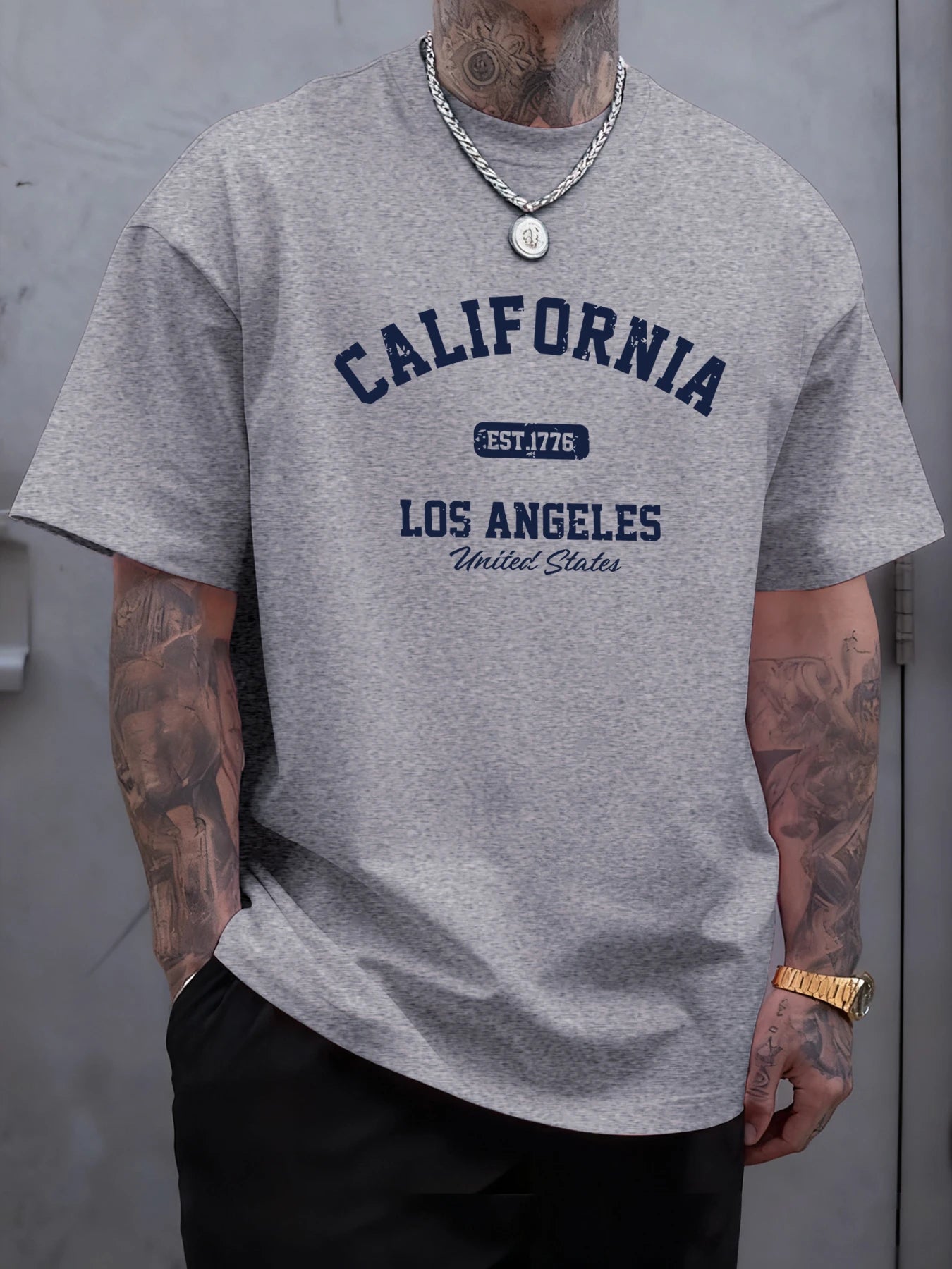 California Los Angeles Printing Male Tee Shirts Hip Hop All-Match Tops Oversized Fashion T-Shirt Cotton Crewneck Short Sleeve