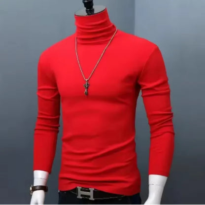 Men's Turtleneck Long Sleeve Stretch Knit T Shirt Slim Fit