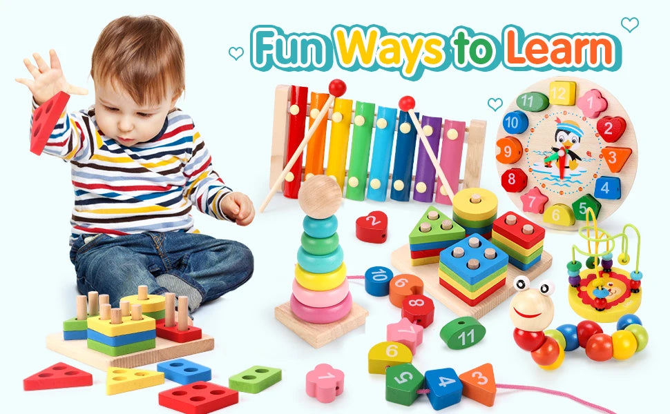 Montessori Baby Toys Kids 3D Wooden Puzzles Early Learning Baby Games Toys Educational Wooden Toys For Children Birthday Gifts